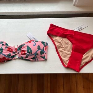 J. Crew Pink Floral and Red Bikini Set
